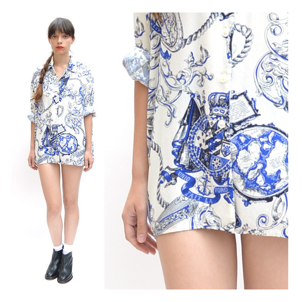 vintage ornate rayon top M L