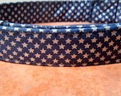 Starry Night - Organic Cotton LARGE Dog Collar Blue Silver Stars - All Antique Brass Hardware