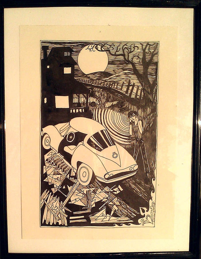 Dame Darcy, Richard Moves the Car , One of a kind, black and white, pen and ink,  Illustration, Graphic novel, Gothic, Lolita, Manga, Dark F