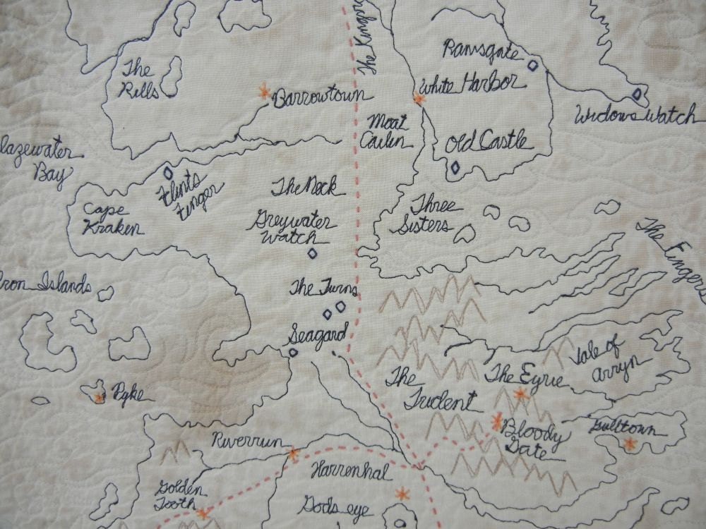 Quilted rustic MAP inspired by Game of Thrones Castle Decor medieval textile art