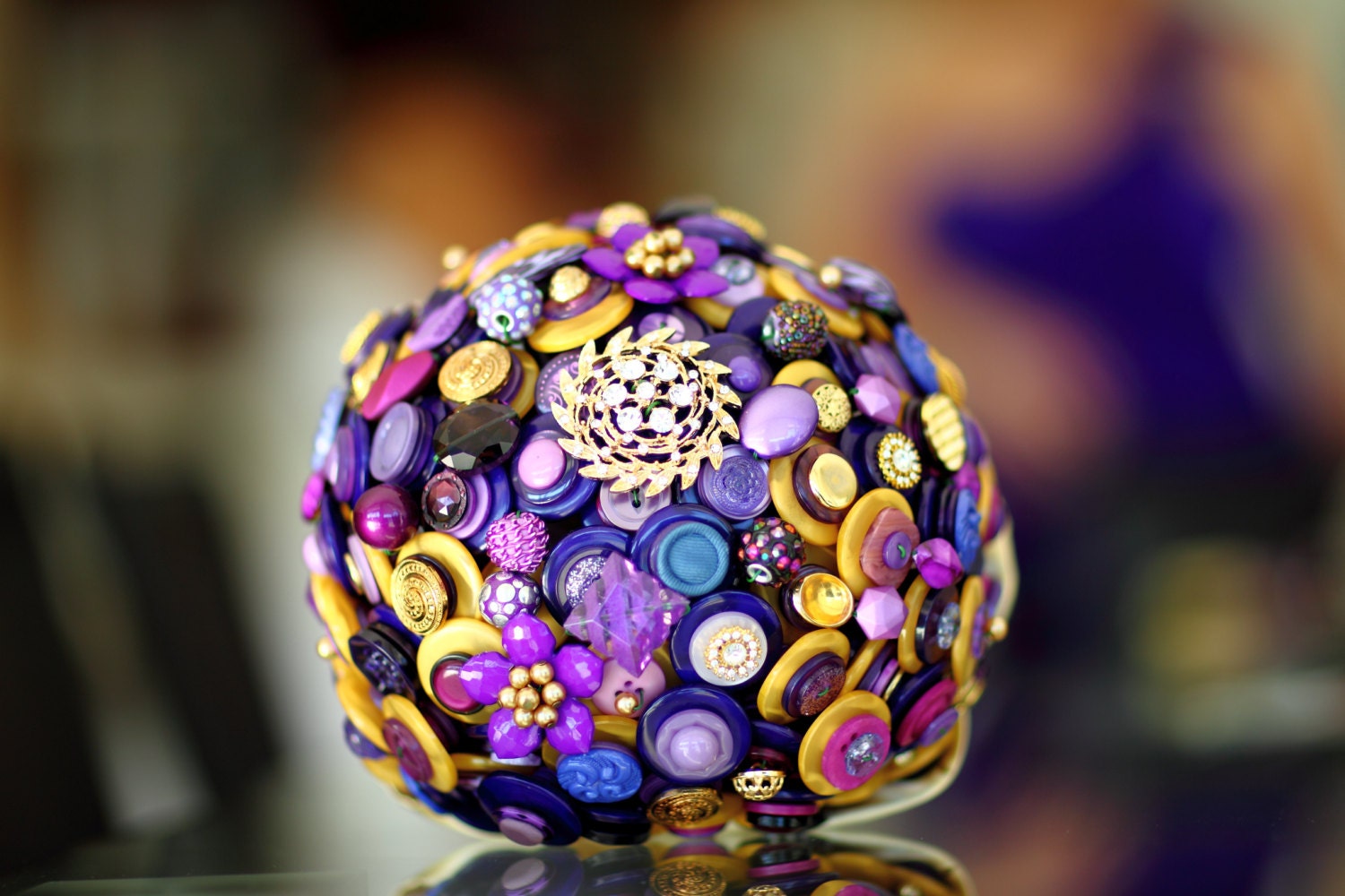 The Empress Purple and Gold Button Bouquet