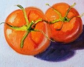 Tomato Still Life Painting, Original Oil on Canvas, Fruit, Vegetable Kitchen Art, Kitchen Decor, Wall Decor, 5x7