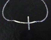 New - CURVED Sideways Cross Necklace, Sterling Silver Or Gold Filled, Long and Sleek Kelly Ripa Cross