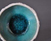 Cerulean Blue Hive Textured Bowl - Ceramic Porcelain White Serving Beach Decor