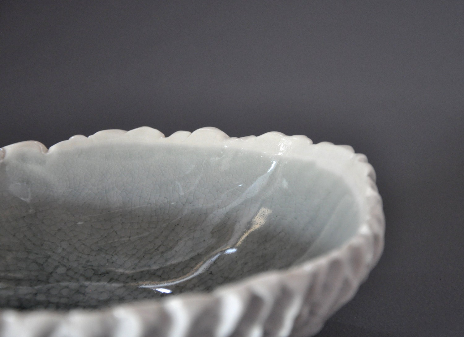 SALE - Grey Sky Scallop Textured Bowl - Soup Salad Cereal Bowl Beach Modern Decor Porcelain Ceramic