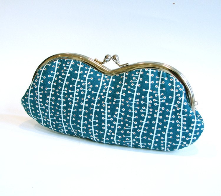 Modern Teal Sunglass Eyeglass Case Women Clasp Kisslock Frame Pouch