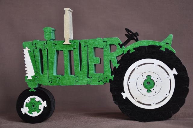 Oliver Antique Green Farm Tractor Wooden Toy Puzzle Hand Cut