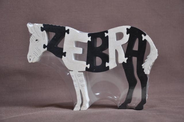 Zebra Zoo Animal Puzzle Wooden Toy Hand  Cut with Scroll Saw