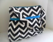 Diaper Bag  Made of Black  Chevron with Turquoise interior - Adjustable Strap and Elastic Pockets