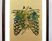 Daydreamer, ribs, flower, green , Art Print A3: 29.7cm x 42cm