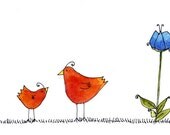 Digital print of original watercolor Mom and baby bird