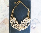 Chunky Pearl Necklace in Vintage Style  - Ivory - Cream - White, Gatsby Pearl Necklace - Sophisticated Gold