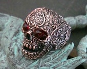 Gothic Skull Ring, Bulging Blood Shot Eyes, Sugar Skull Design, Freaky Jewelry, Copper Ox, Size 11 ONLY