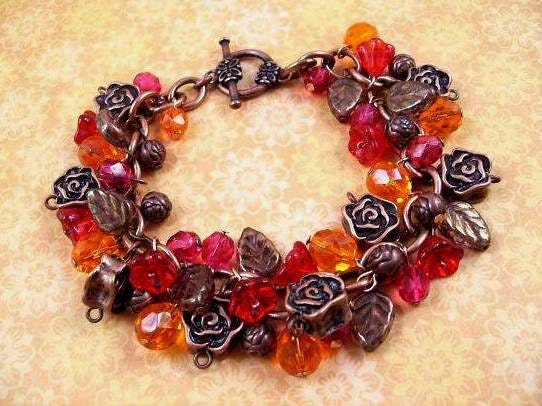 Flower Charm Bracelet, Spicy and Copper Blossoms Charm Bracelet, Free Shipping U.S.