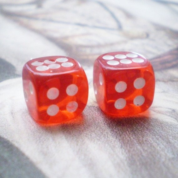 Hard Eight- Neon Red Dice Stud Earrings