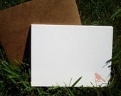 Set of 4 Letterpress Bird Notecards (Warm Pink)