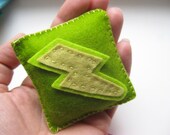 colorful felt tooth fairy pillow with lightning bolt, in olive and lime, custom, made to order