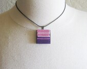 felt square necklace in violet and rose, one of a kind, simple pendant, ready to ship