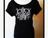 40% OFF Slash Neck Ladies Octopus Squid Rocky The Zombie t-shirt in black