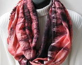 Hand Dyed Silk Infinity Scarf Mothers Day Gift-Coral and Expresso Brown Scarf-Cowl Scarf-Infinity Loop
