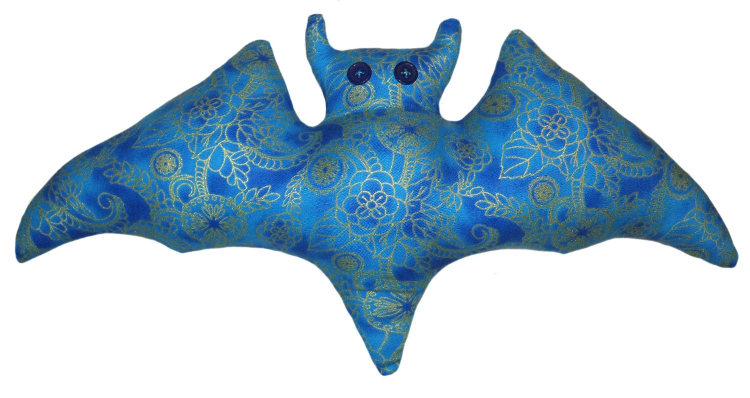 Blue Bat with Gold Accented Flowers