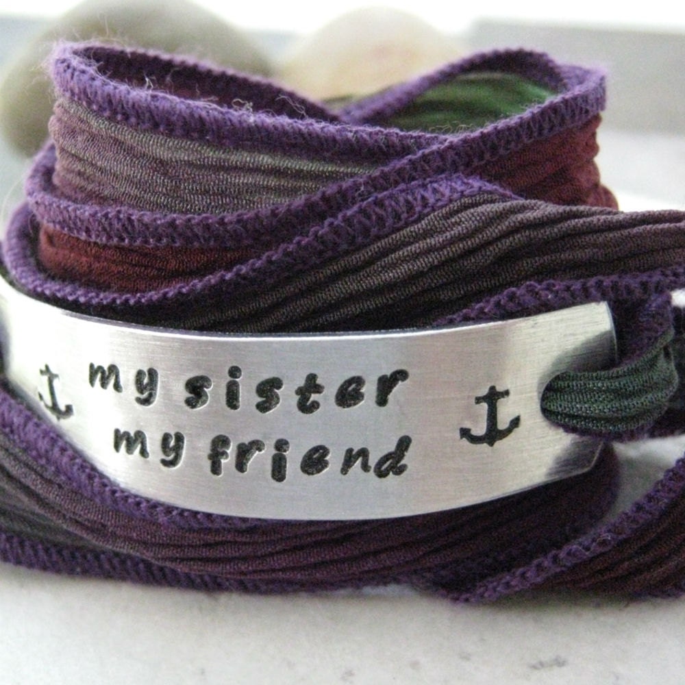Personalized Bracelet, hand dyed silk ribbon wrap in shades of purple, burgundy and green, choose your own metal and ribbon