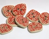 Handmade Ceramic Stoneware Buttons - Red Flowers