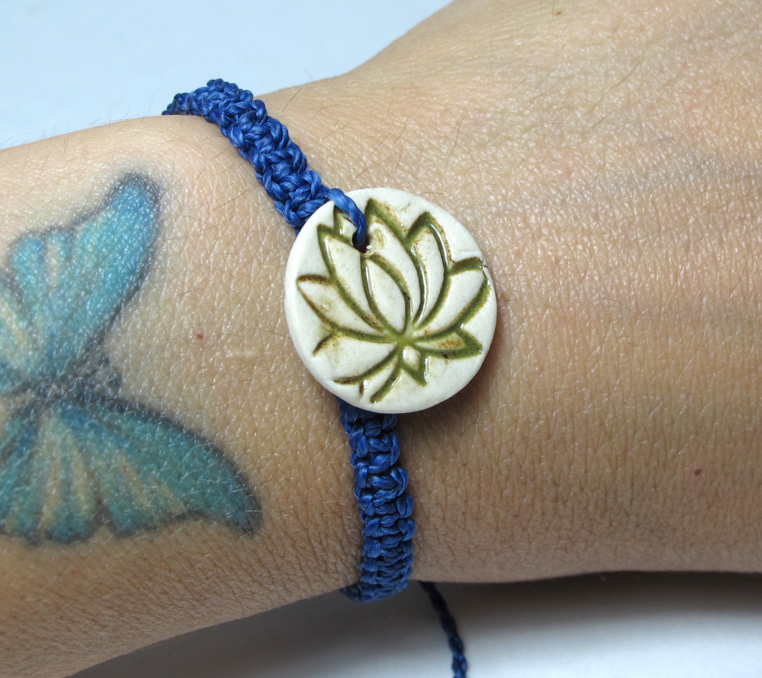 Ceramic Lotus Friendship Bracelet - Green and Blue
