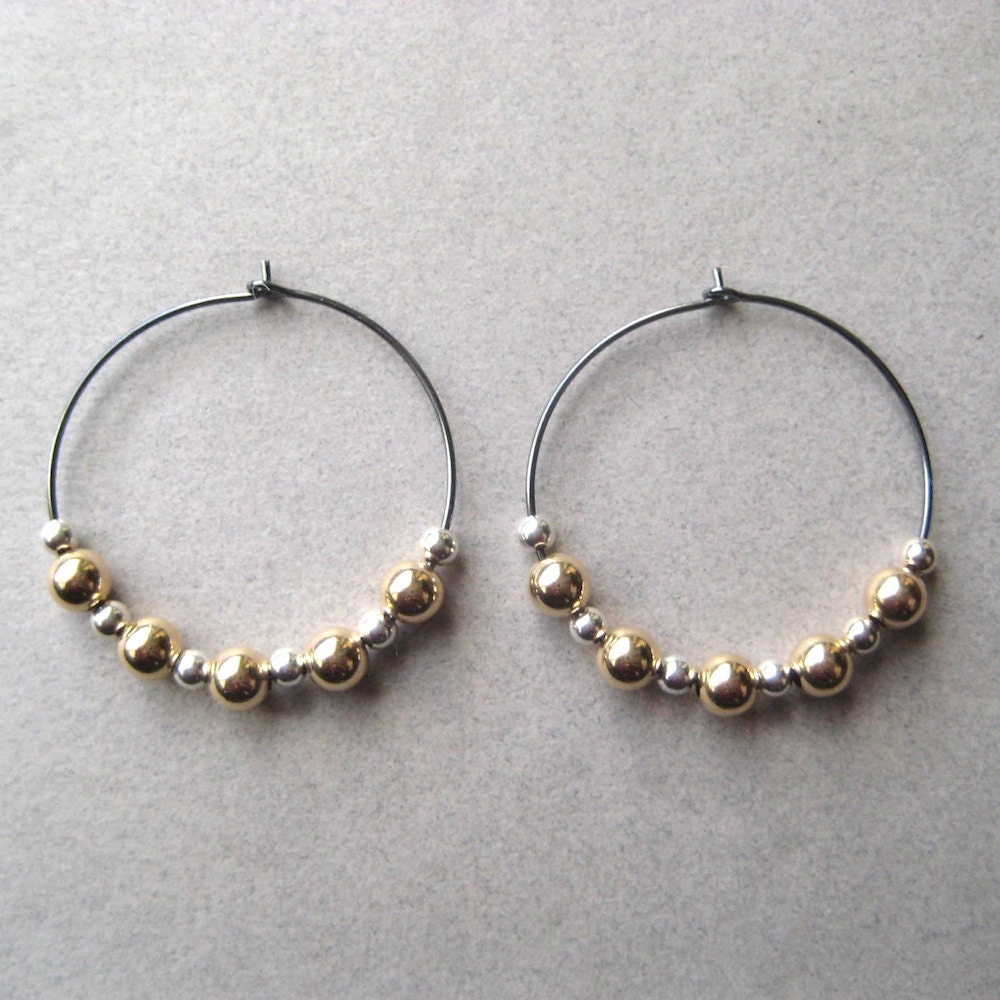 Sterling Hoop Earrings, Gold Fill Hoop Earrings, Mixed Metal Jewelry, Geometric Jewelry