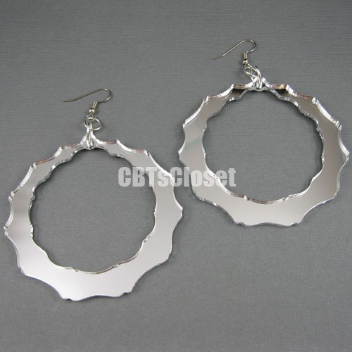 Large Bamboo Hoop Earrings in mirror silver by cbtscloset