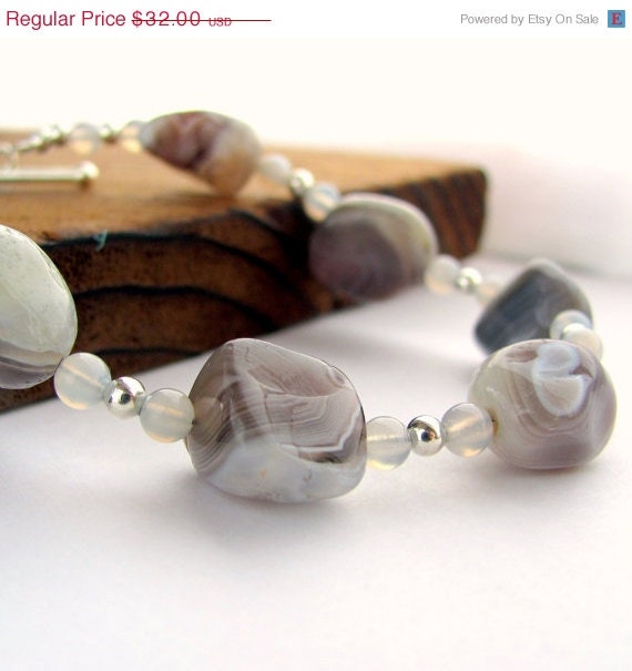 20% off sale Botswana agate gray lace agate bracelet silver neutral cream nougat gray