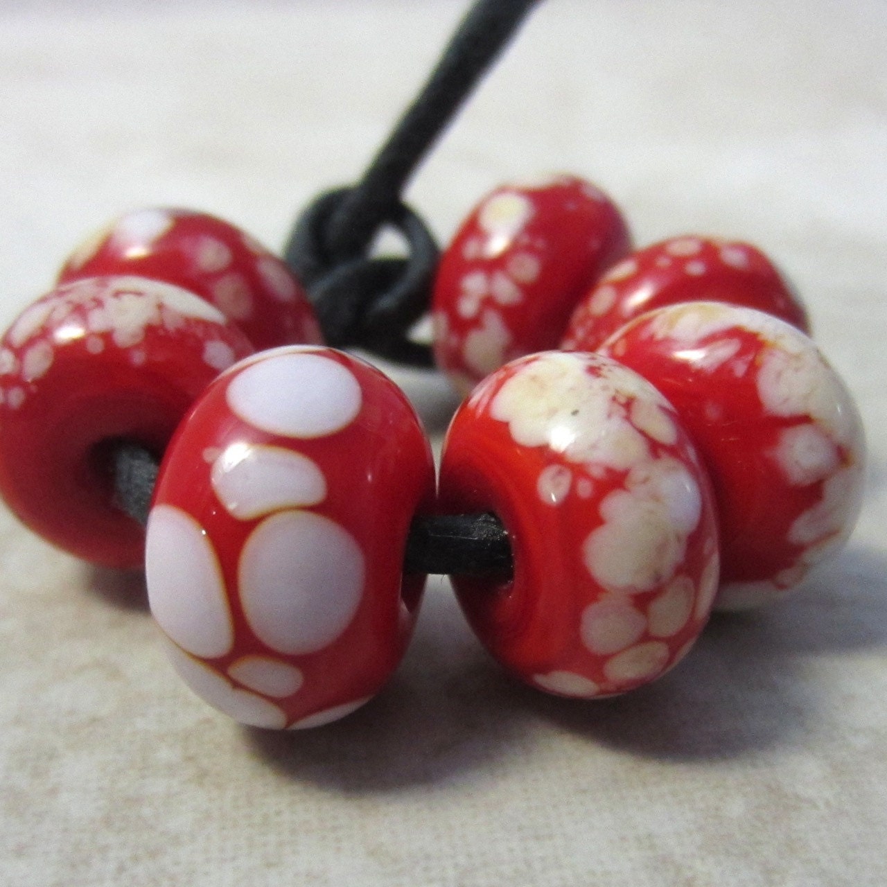 Poppies Handmade Lampwork Glass Fritted Bead Set