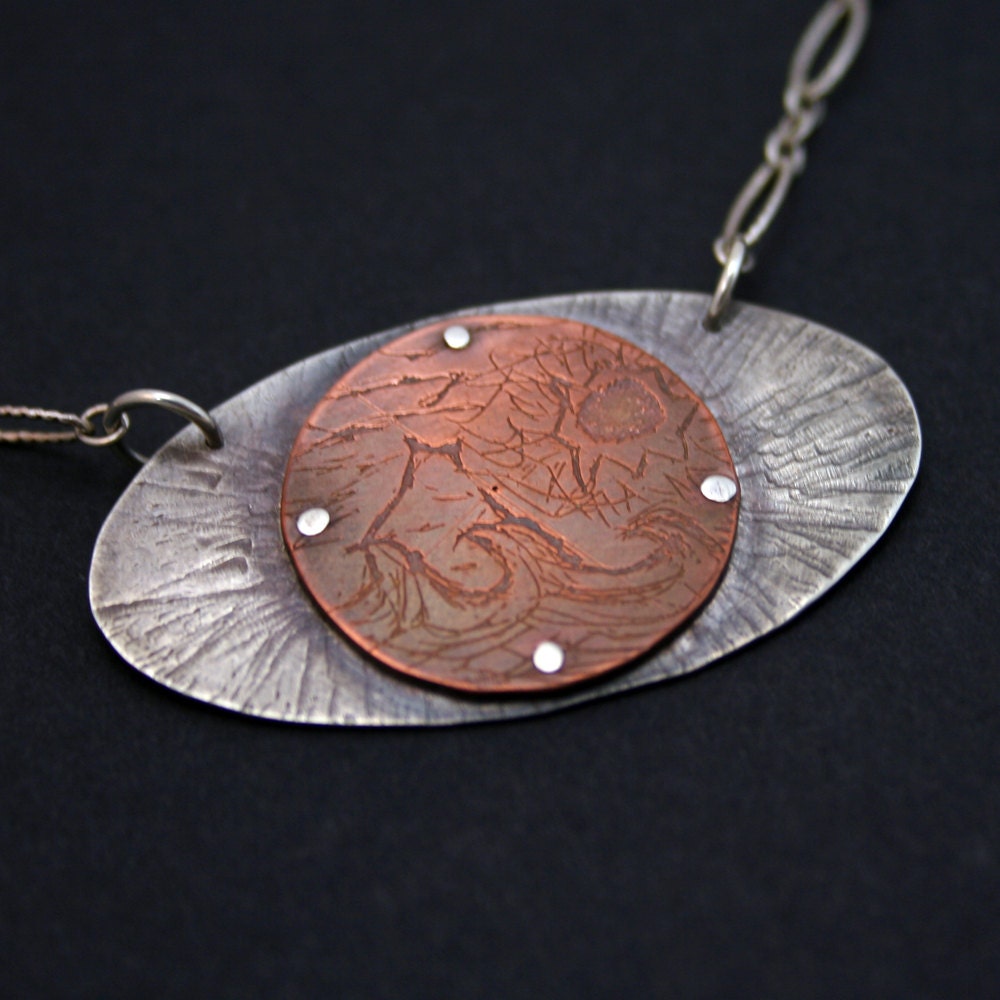 View of Fuji - Necklace - one of a kind sterling silver and copper