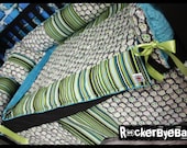 CUSTOM punk baby 4 piece MIXED PRINTS crib bedding set fabric Bonehead Gray Lagoon stripes dots chevron