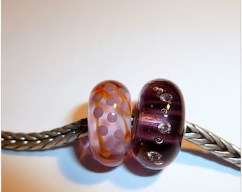 Luccicare Lampwork Beads - Special Set: Diamonds and Blossoms -  Lined with Sterling Silver