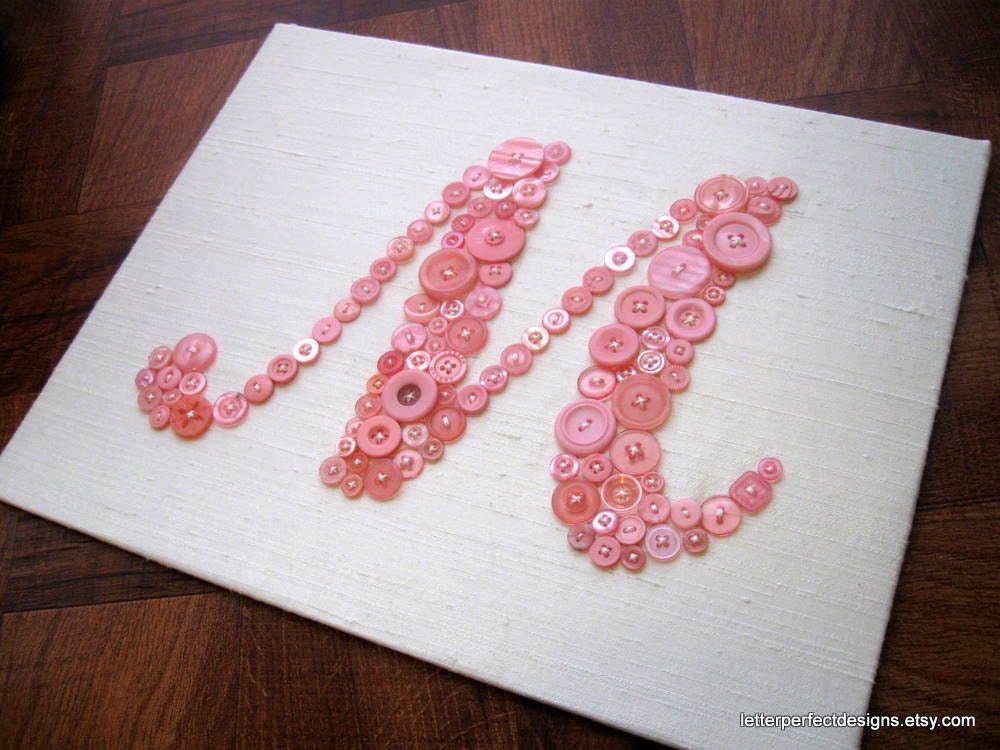 Nursery Art Button Letter Monogram -- Your Baby's Initial on Silk -- Ready-to-Frame for 11"x14" Frame (frame not included)