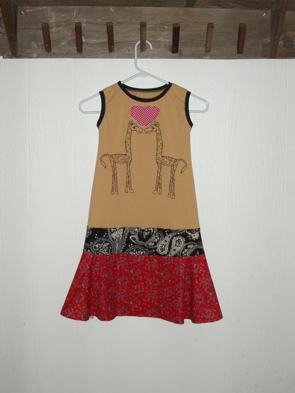 Upcycled Giraffe Dress and Headband in Size 5-6