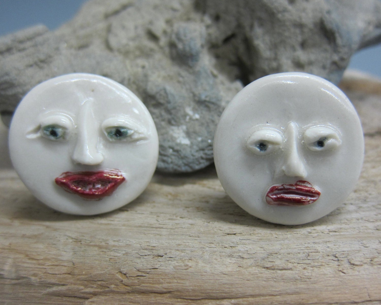 Handmade Shifting Mood Earrings Whimsical Faces Porcelain Posts