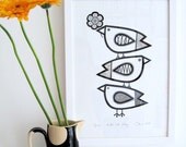 Hand Pulled Birds At Play Screen Print by Jane Foster Limited Edition