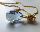 Crystal Blue Shade Pendant, Gold Wire Wrapped Bail, Swarovski Crystals