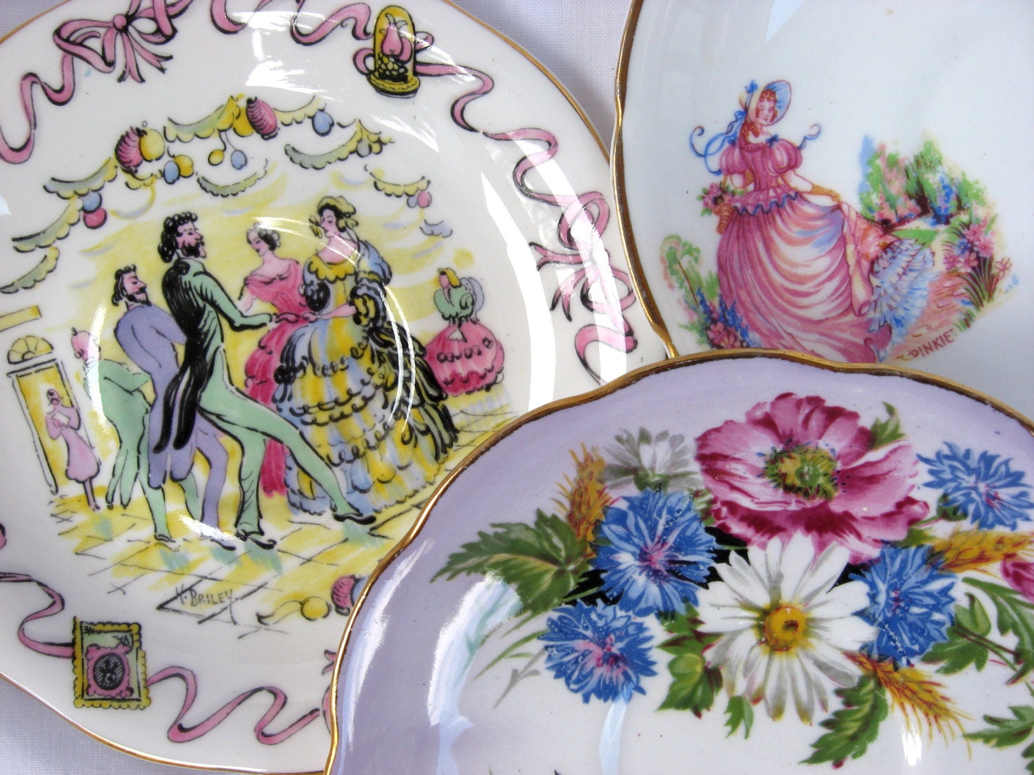 3 Vintage Bone China Saucers, Duchess, Royal Albert, Queen Anne Harvest Bouquet, Pinkie, Those Were the Days