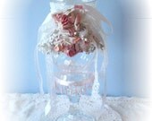 Apothecary Candy JAR/Bottle Shabby Chic Pink White Roses Lace Ribbon ECS schteam sct SVFteam