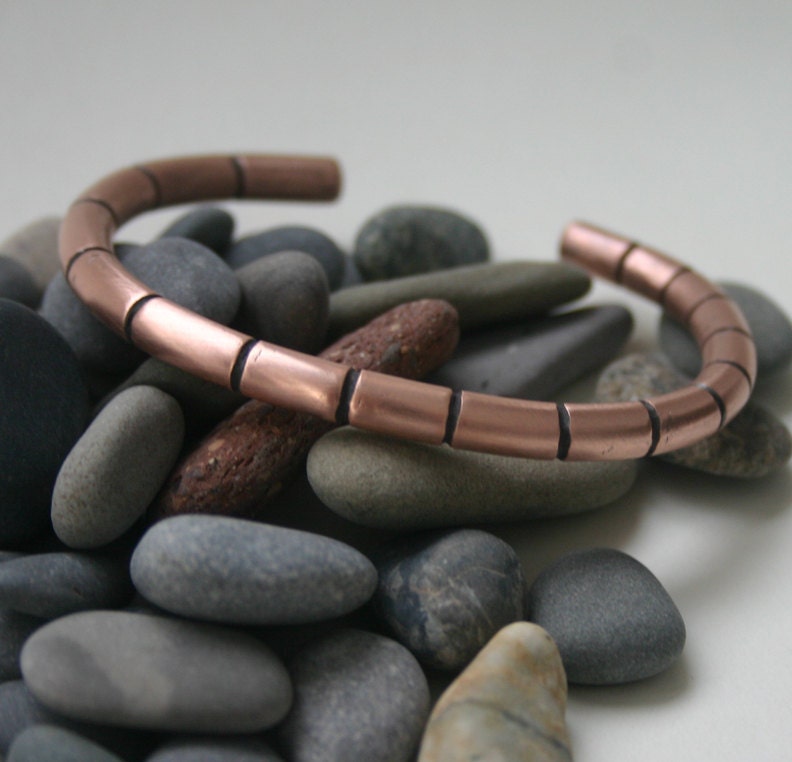 Copper Cuff Bracelet Round Heavy Wire -  What's My Line - medium size