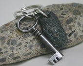 Sterling Key Ring Beach Stone Vintage Key - Never Taken For Granite