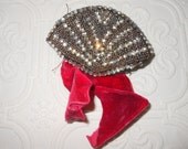 antique vintage  trim piece velvet and rhinestone
