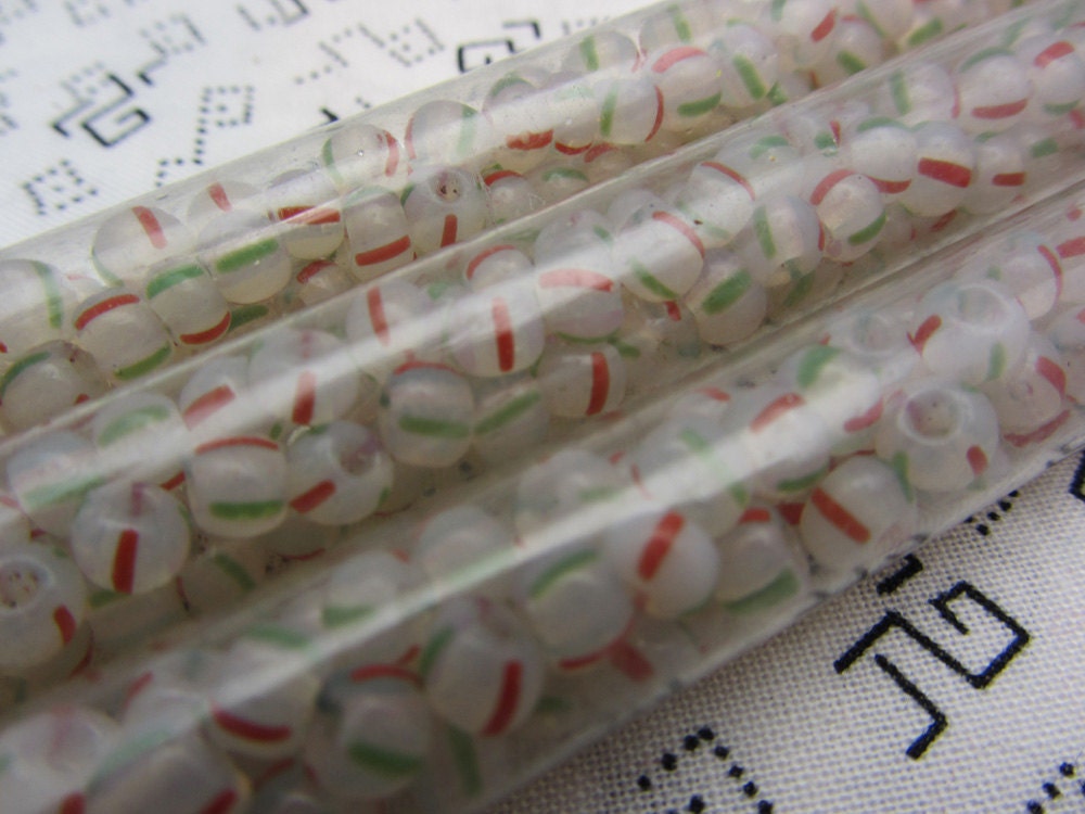 3 Medium Tubes of Vintage Striped Seed Beads