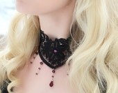 Victorian Steampunk lace choker with Amethyst purple Swarovski NOCTURNE