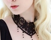 Victorian choker with gothic lace and Jet black Swarovski NOCTURNE