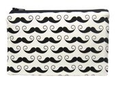 Black and Cream Moustache Zip Pouch
