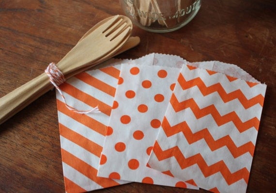 Orange Paper Bag --Party Favor, Goody, Gift -- set of 12 -- 2.75 X 4 Il_570xn